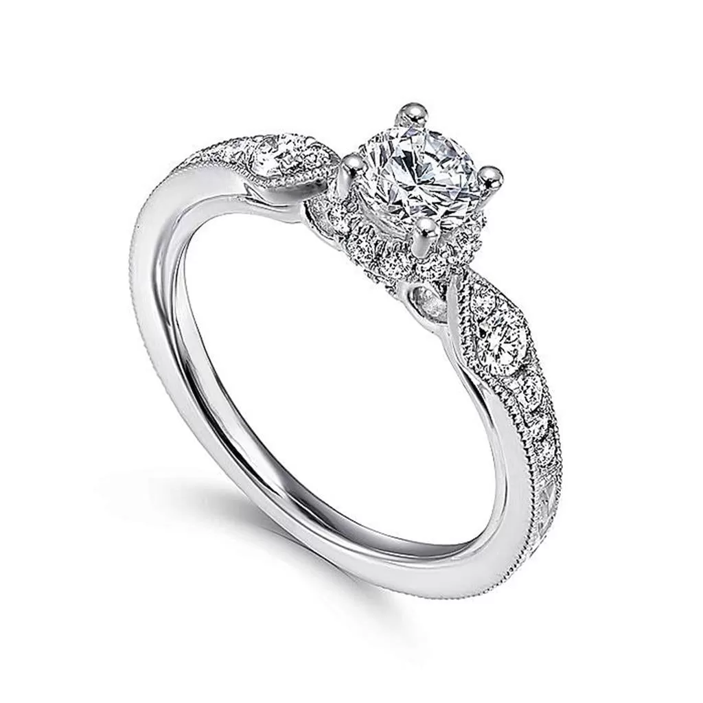 0.79ctw Victorian Style Diamond Engagment Ring - White Gold