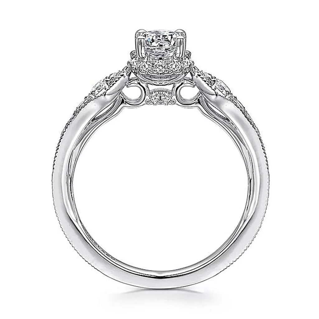 0.79ctw Victorian Style Diamond Engagment Ring - White Gold