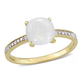 1 1/3 CT TGW Opal and Diamond Accent Milgrain Solitaire Engagement Ring in 10K Yellow Gold