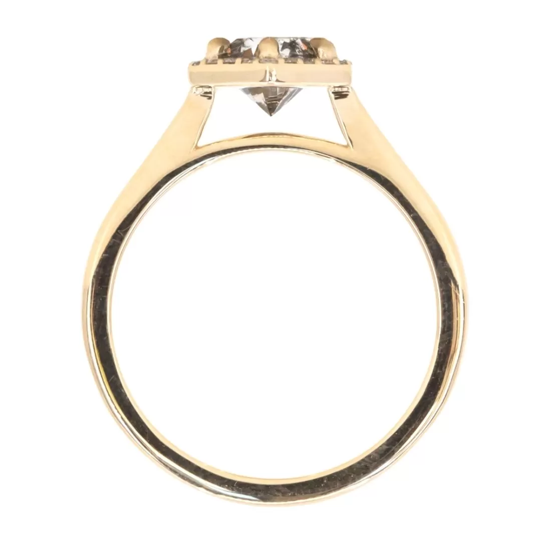 1.02ct Salt and Pepper and White Diamond Hexagon Halo Ring in 14k Yellow Gold