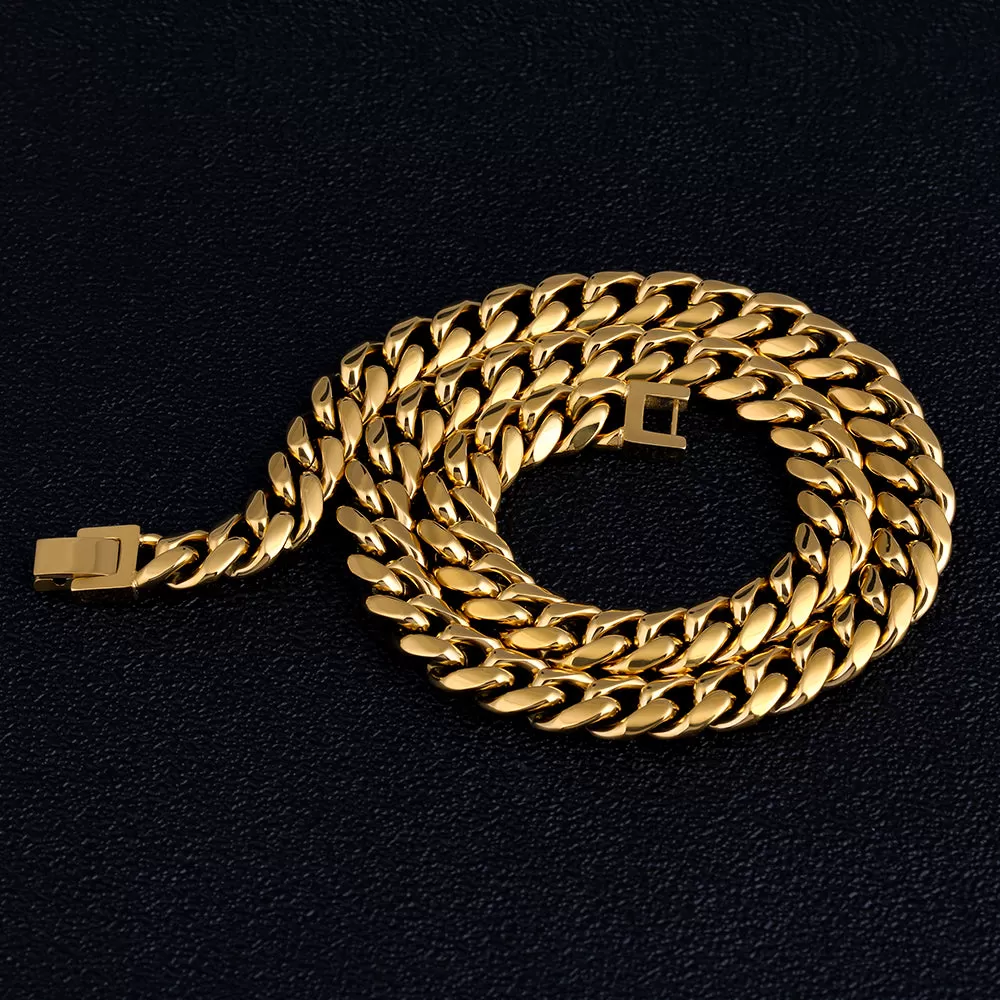 10mm Cuban Link Chain in 18K Gold for Men's Necklace KRKC