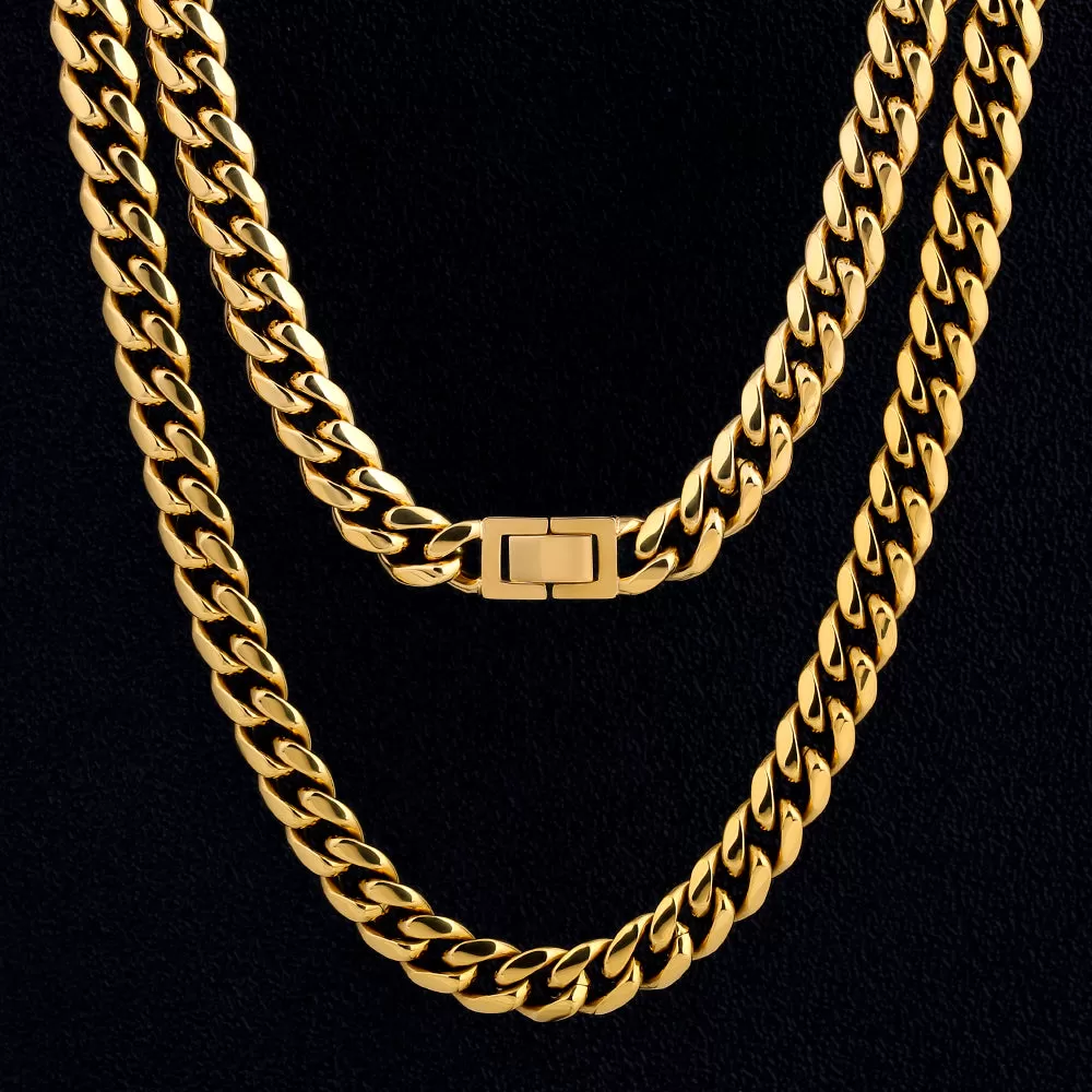 10mm Cuban Link Chain in 18K Gold for Men's Necklace KRKC