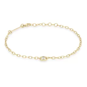 14k Baguette Diamond Open Link Square Oval Chain Bracelet