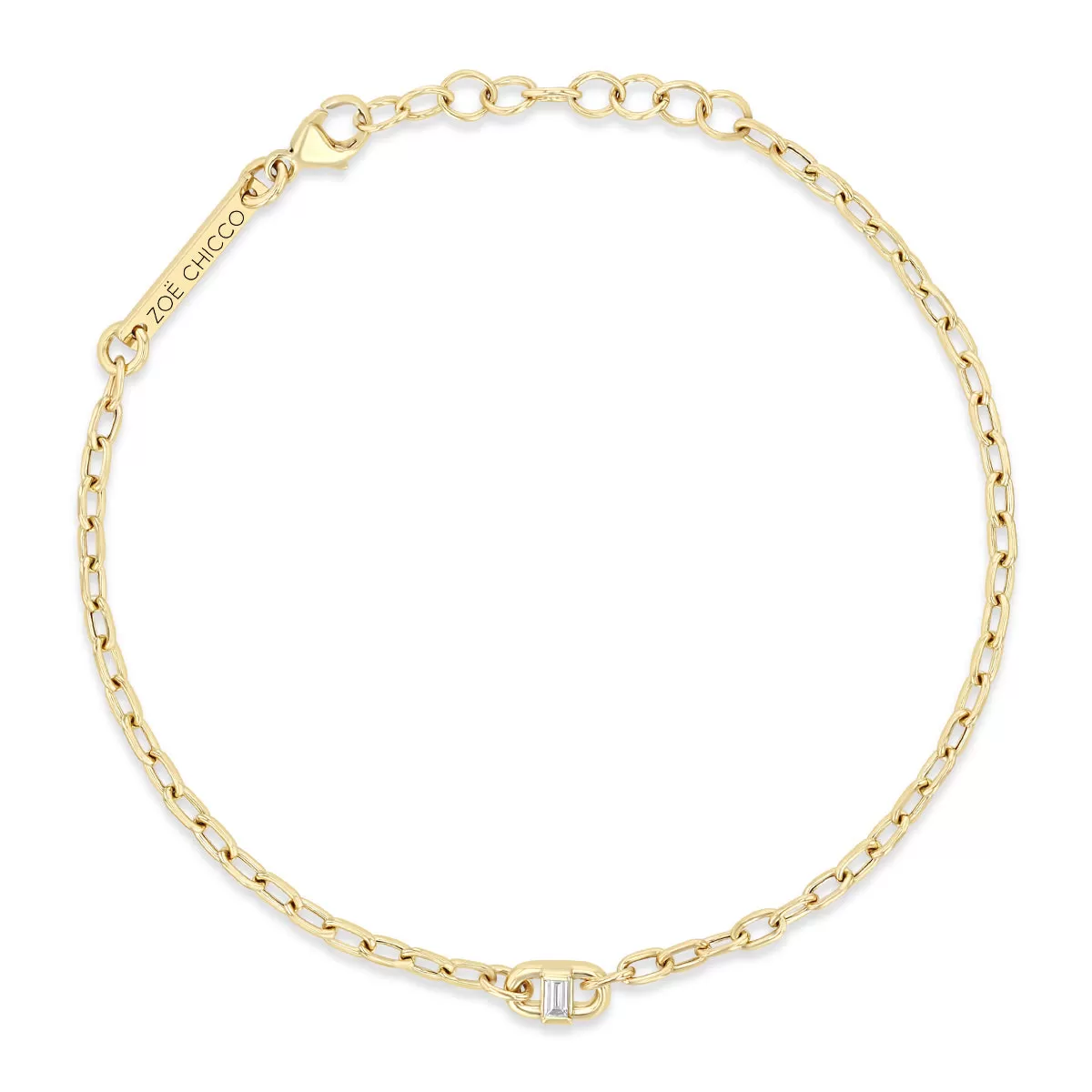 14k Baguette Diamond Open Link Square Oval Chain Bracelet