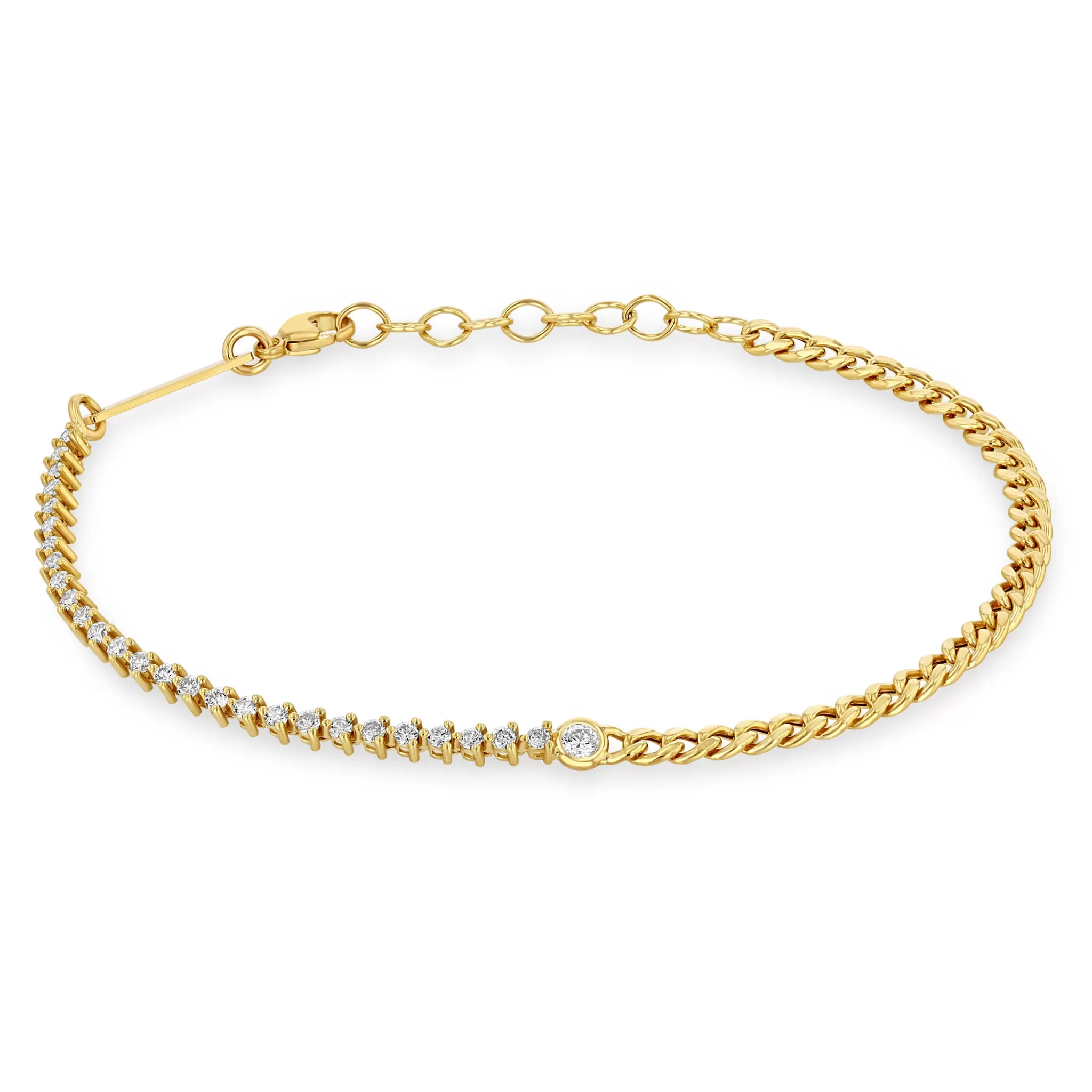 14k Floating Diamond Mixed Curb Chain & Diamond Tennis Bracelet