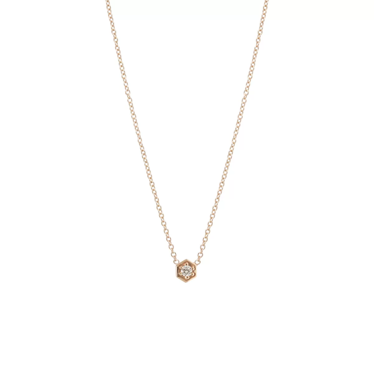 14k Gold Diamond Hexagon Necklace