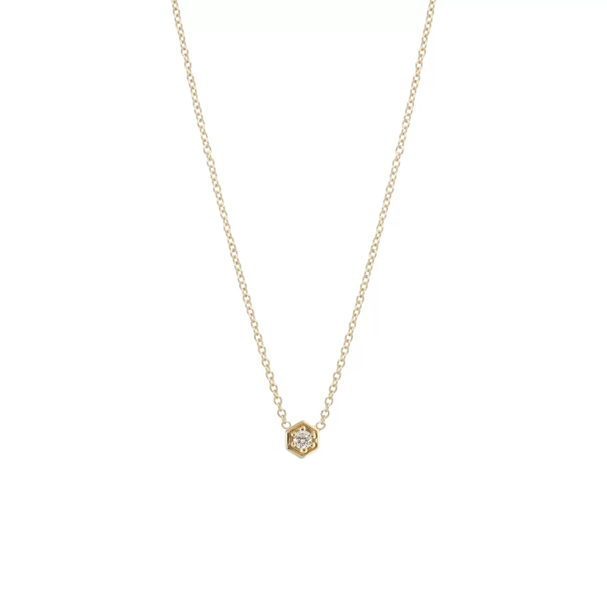 14k Gold Diamond Hexagon Necklace