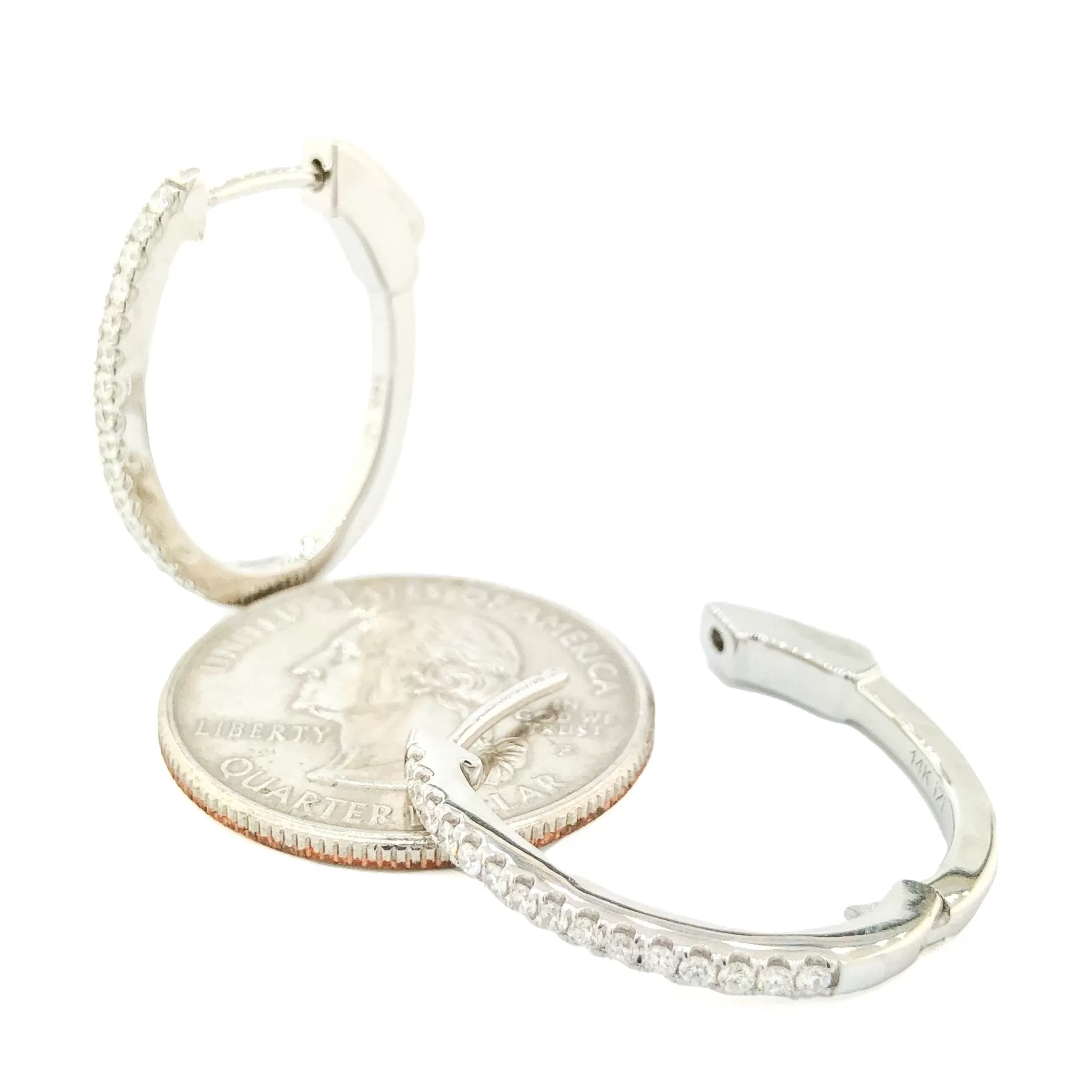 14K W Gold 0.38ctw Diamond Hoop Earrings