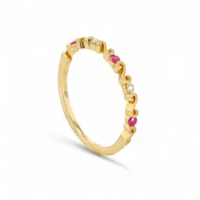 14K Yellow gold infinity Ruby and diamond band ring-10003