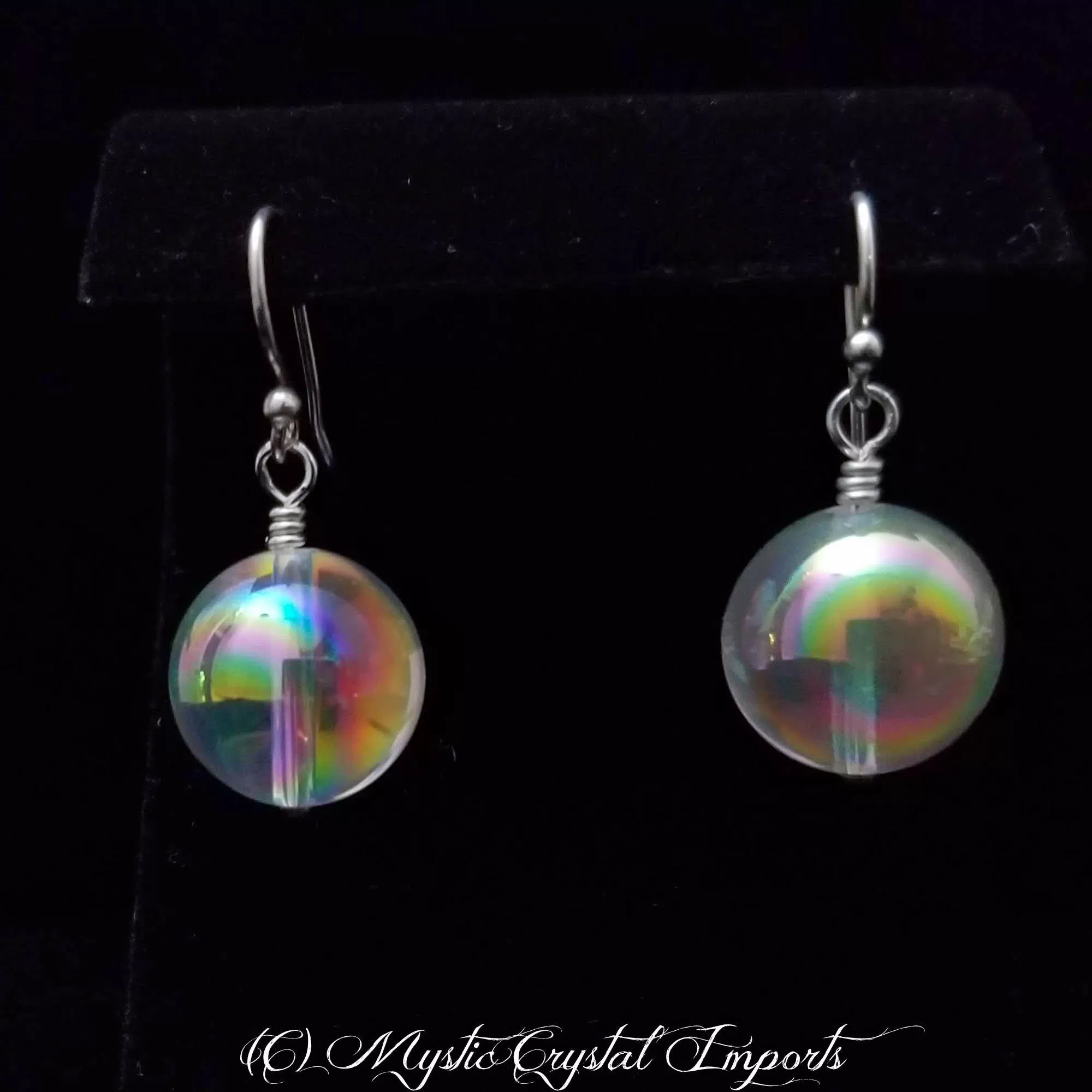 14mm Angel Aura Quartz Crystal Ball Earrings