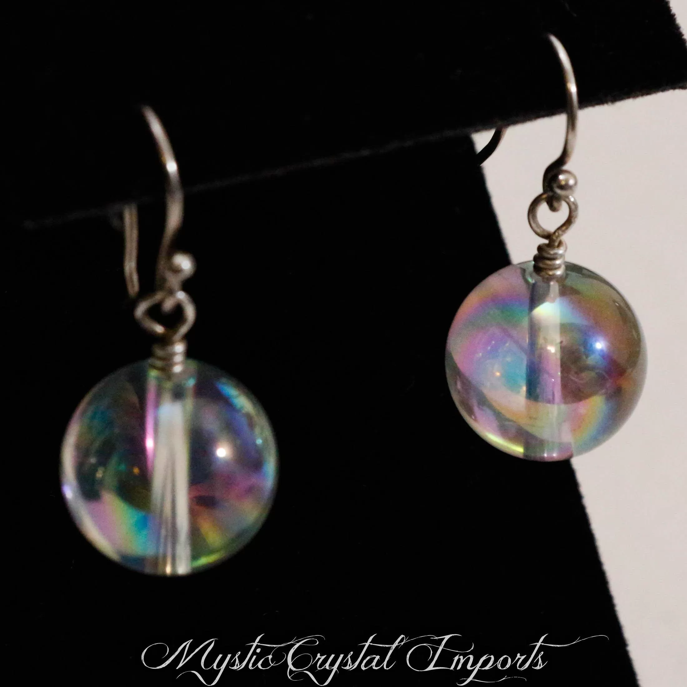 14mm Angel Aura Quartz Crystal Ball Earrings