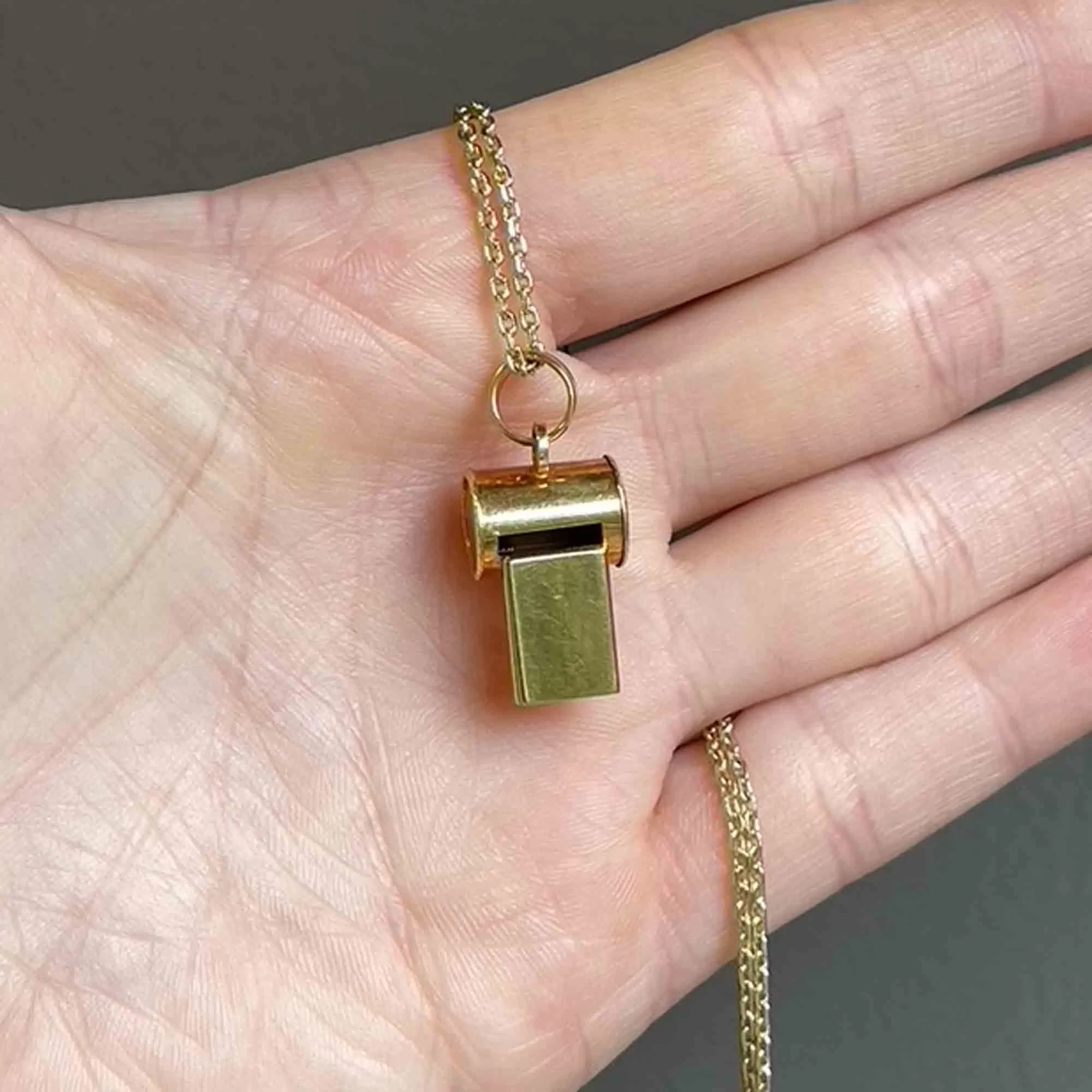 18K Solid Gold Working Whistle Pendant Necklace