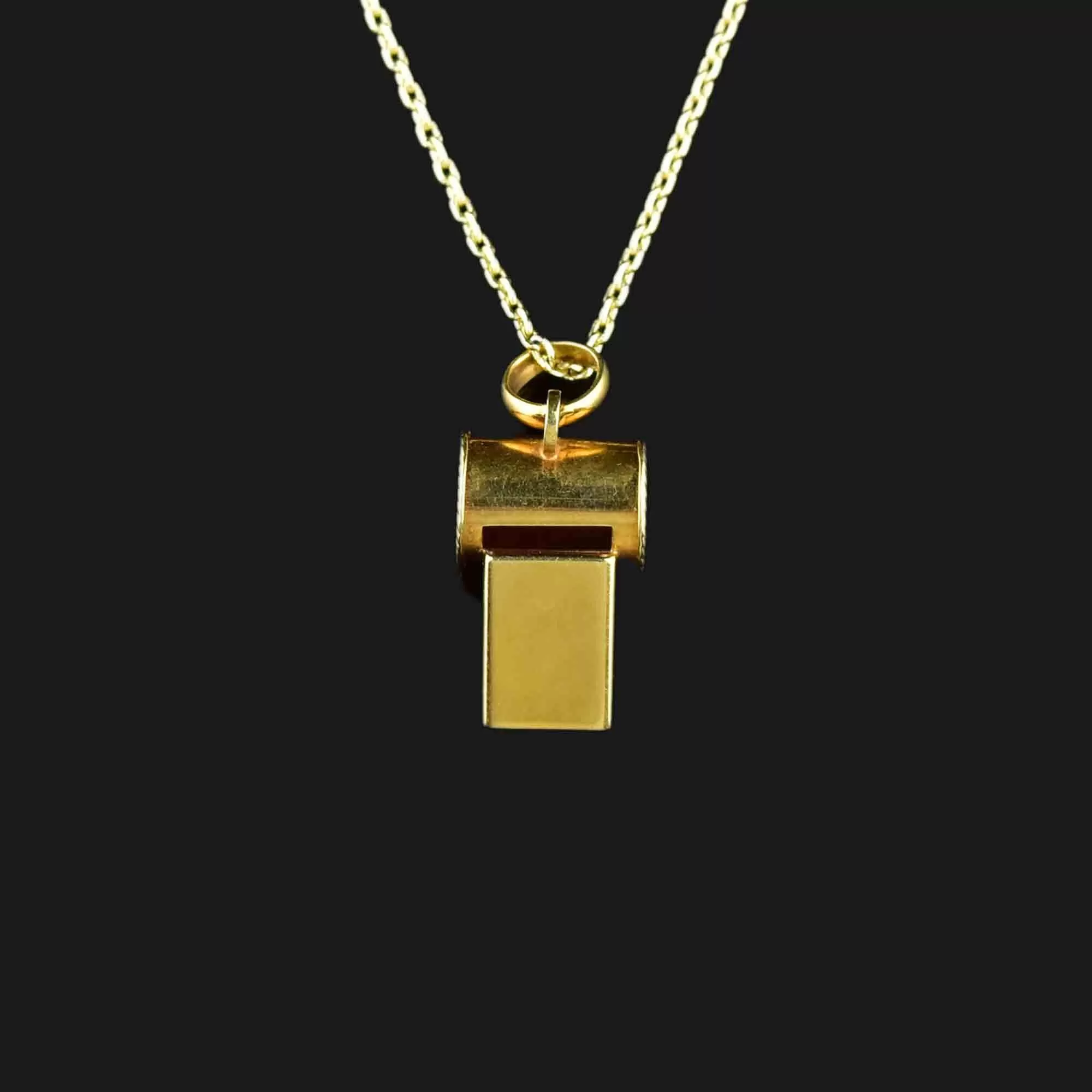 18K Solid Gold Working Whistle Pendant Necklace