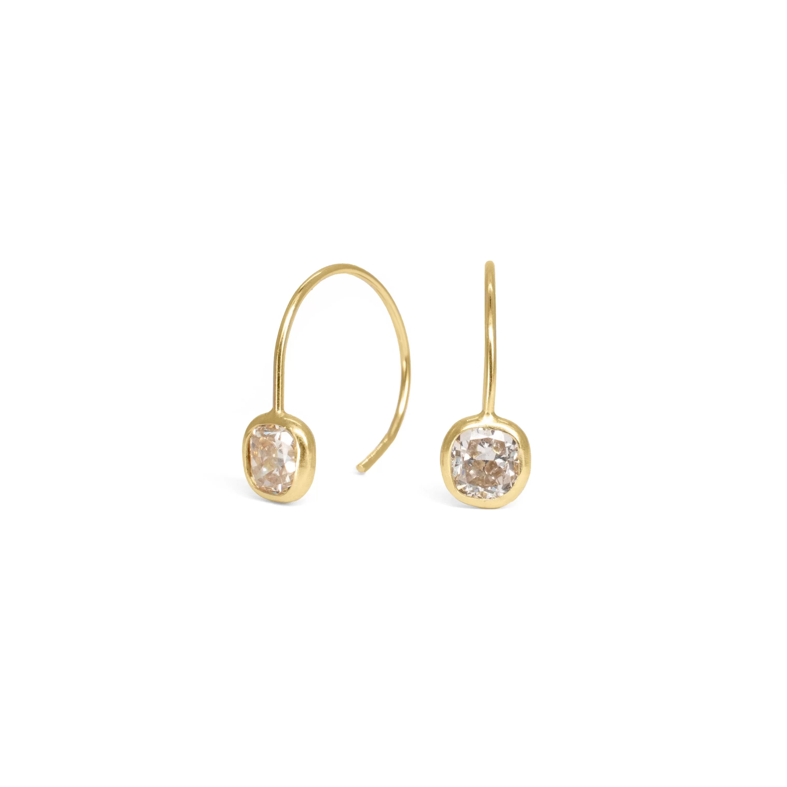 18K Thread Through Earrings with Cushion Cut Diamonds