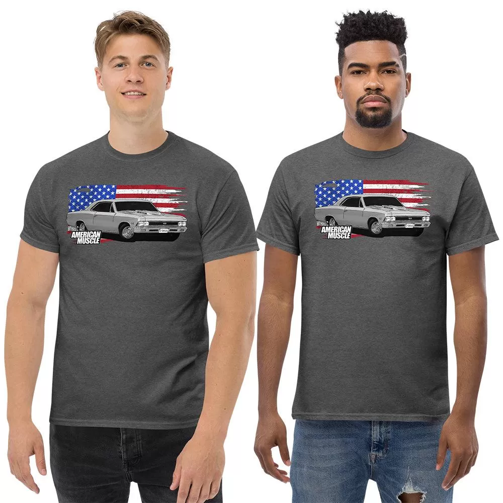 1966 Chevelle T-Shirt American Muscle Car Tee With American Flag Design