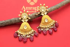 20D548 Gold Plated Bell Shape Kundan Earrings with Pink Stones