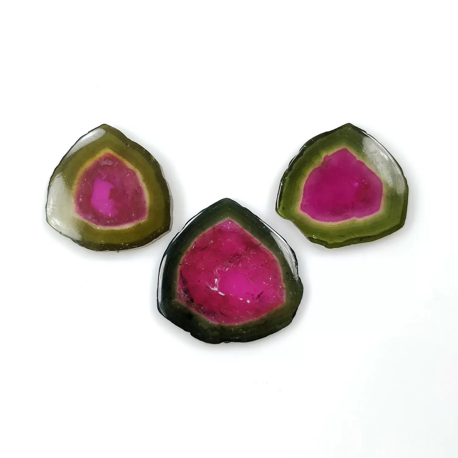 33.50cts Natural Untreated Watermelon TOURMALINE Gemstone Uneven Flat Slices 22mm - 21*19mm 3pcs Set For Jewelry