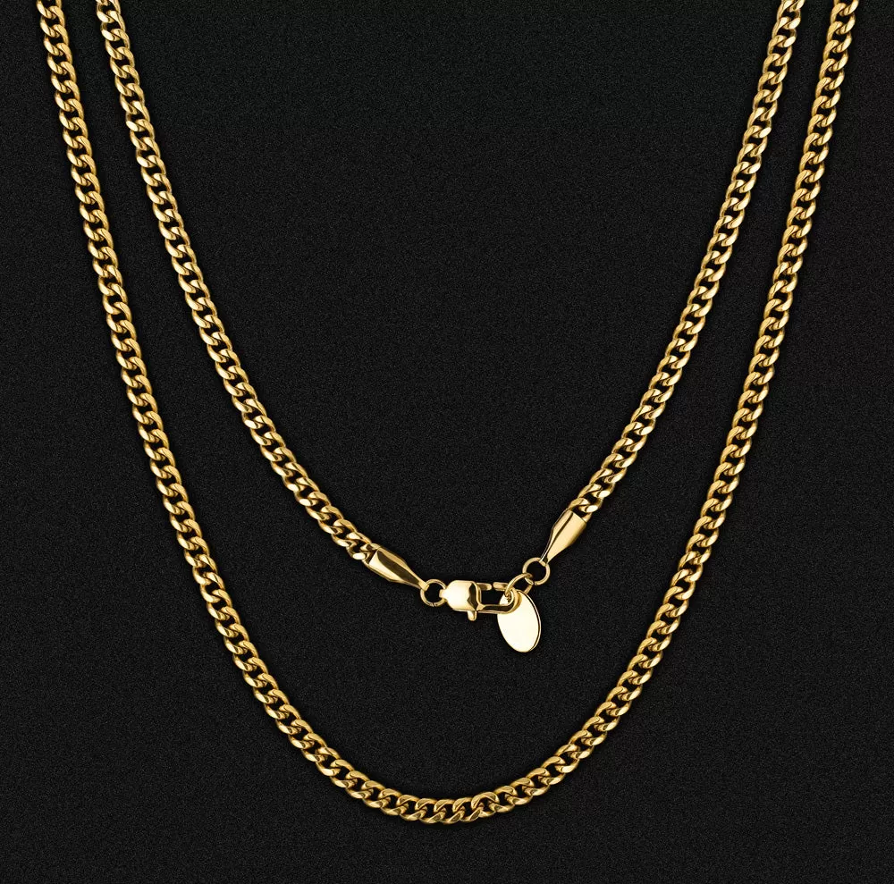 3mm Micro Cuban Link in 18K Gold for Gold Necklace KRKC