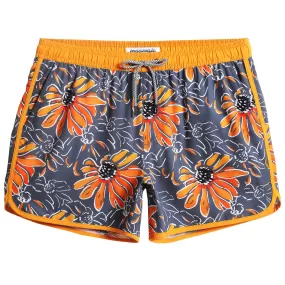 4.5 Inch Inseam Vintage Stretch Sunflower Printed Swim Trunks