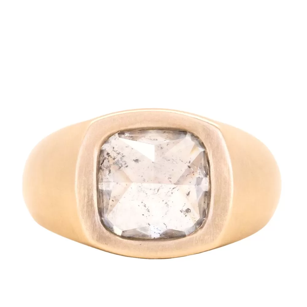 4.61ct GIA Cushion Cut Fancy Grey Diamond Signet in Satin Finish 14k Yellow Gold