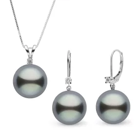 9.0-10.0 mm Tahitian Pearl and Diamond Harmony Pendant and Earrings Set