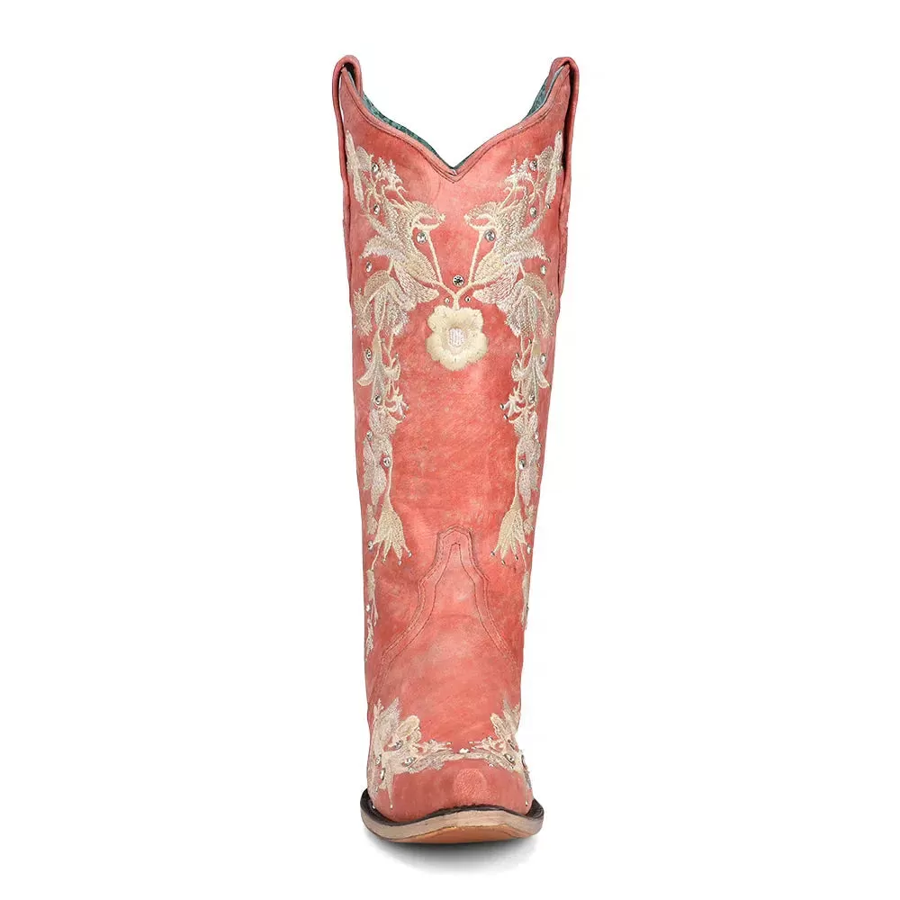 A4238 - Corral coral western cowgirl leather boots for women