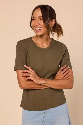 Adrift Ribbed Tee in Khaki