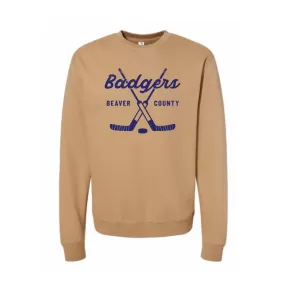 Adult Badgers Hockey Super Soft Vintage Gold Crewneck