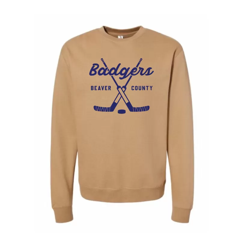 Adult Badgers Hockey Super Soft Vintage Gold Crewneck