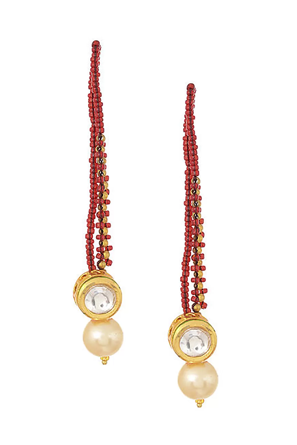 Alloy Kundan Studs Pearl Earring in Red and White