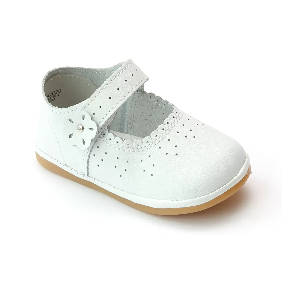 Angel Baby Girls White Leather Scalloped Mary Janes