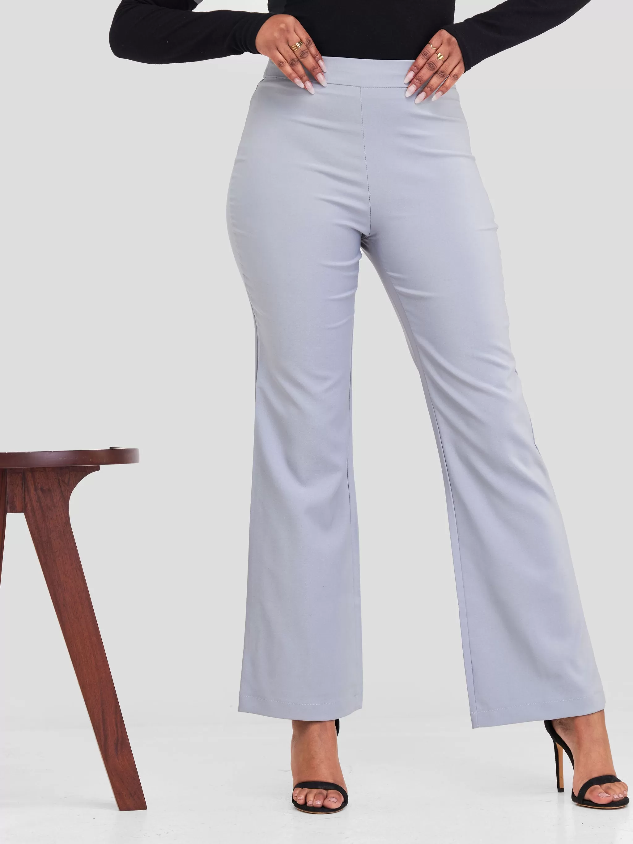 Anika Straight Leg Dress Pants With Zipper At Back- Light grey