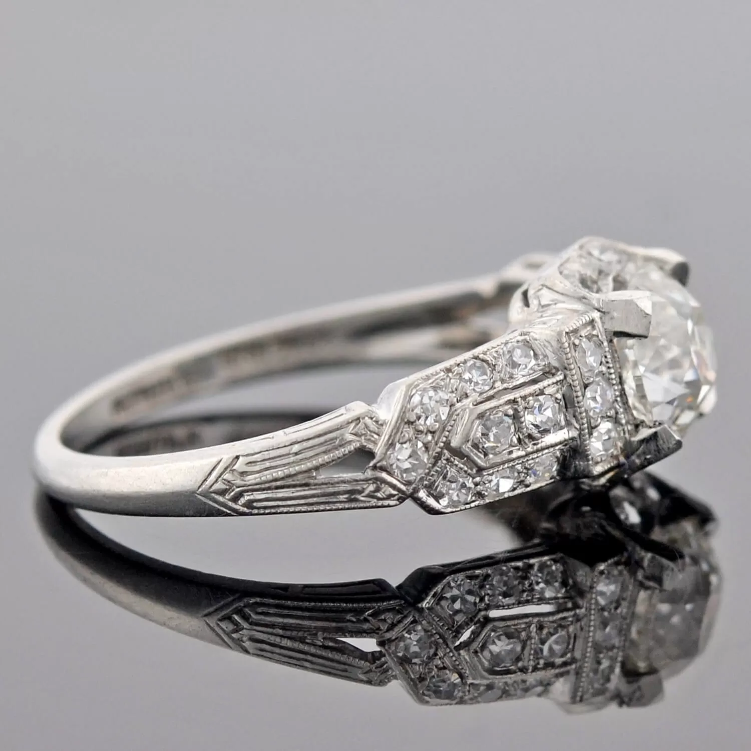 Art Deco Platinum Diamond Engagement Ring 1.05ct center