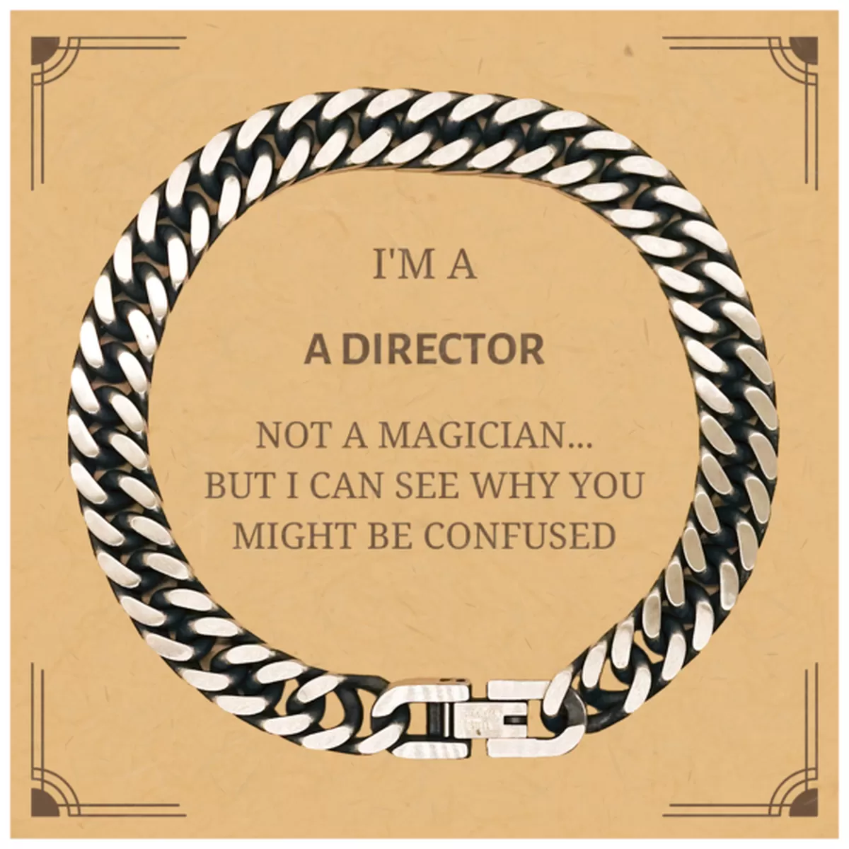 Badass Director Gifts, I'm Director not a magician, Sarcastic Cuban Link Chain Bracelet for Director Birthday Christmas for  Men, Women, Friends, Coworkers