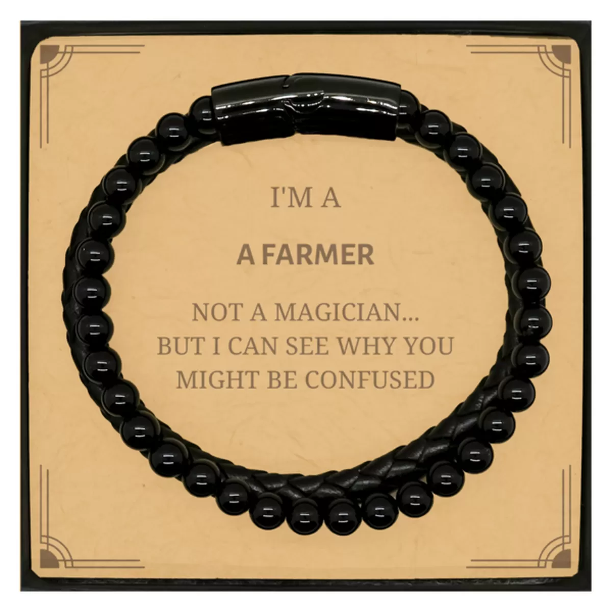 Badass Farmer Gifts, I'm Farmer not a magician, Sarcastic Stone Leather Bracelets for Farmer Birthday Christmas for  Men, Women, Friends, Coworkers