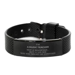 Badass Music Teacher Gifts, I'm Music Teacher not a magician, Sarcastic Black Shark Mesh Bracelet for Music Teacher Birthday Christmas for  Men, Women, Friends, Coworkers