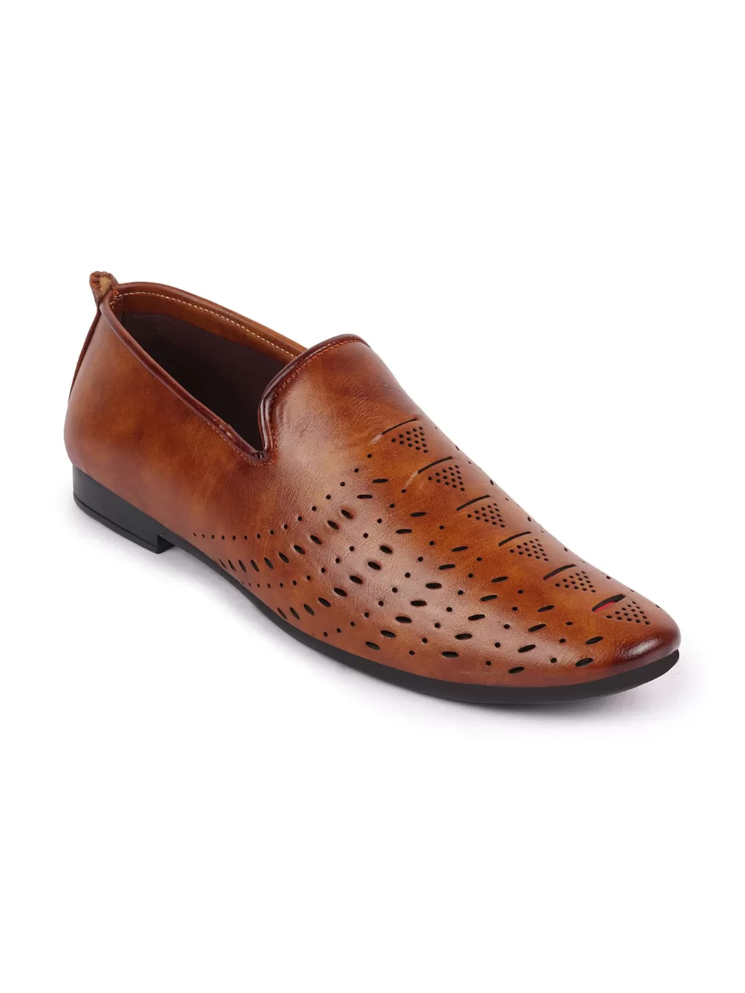 Basics Men Tan Perforated Ethnic Prom Slip On Juttis and Mojaris