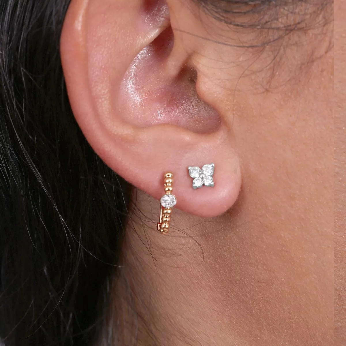 Beaded Diamond Huggie Earrings