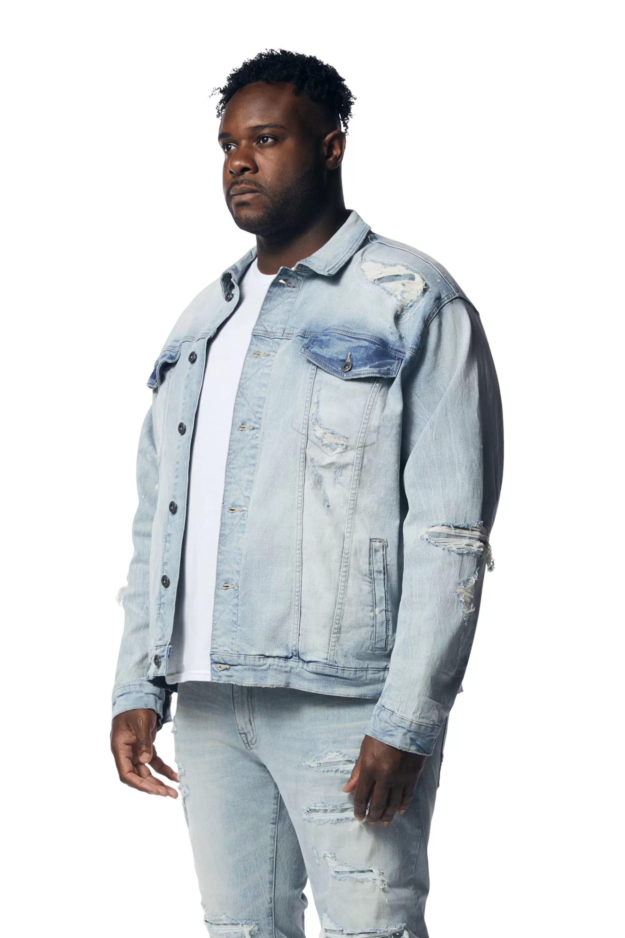 Big and Tall - Rip & Repaired Color Jean Jacket - Natick Blue