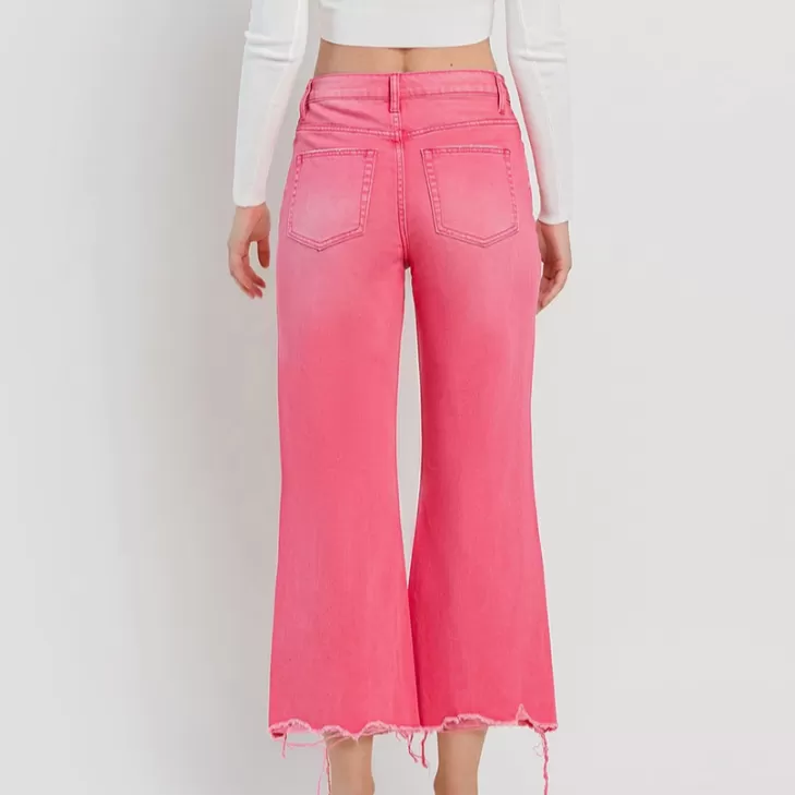 Billie 90's Distressed Vintage Crop Jeans in Hot Pink