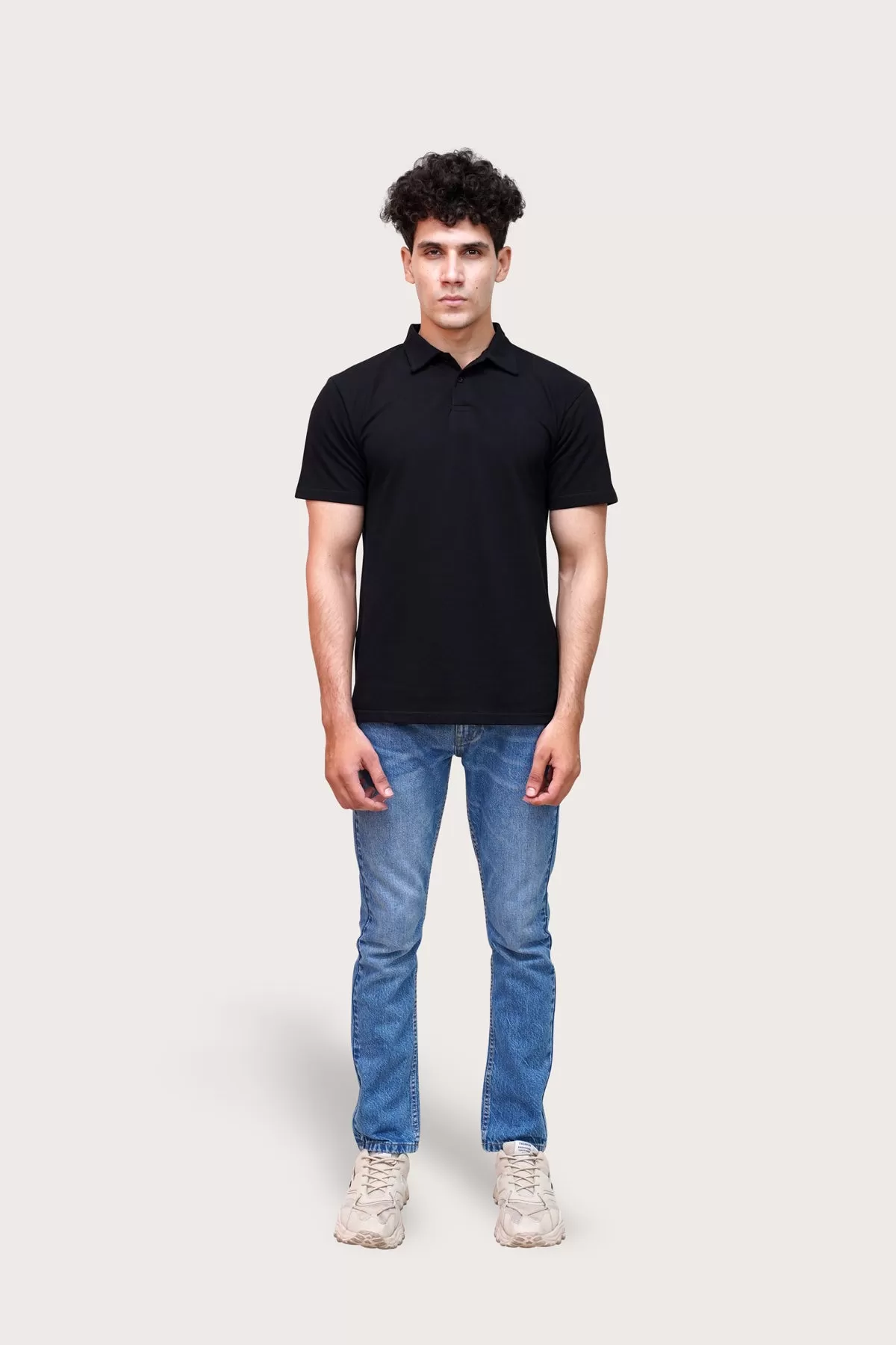 Black Self Collar Polo