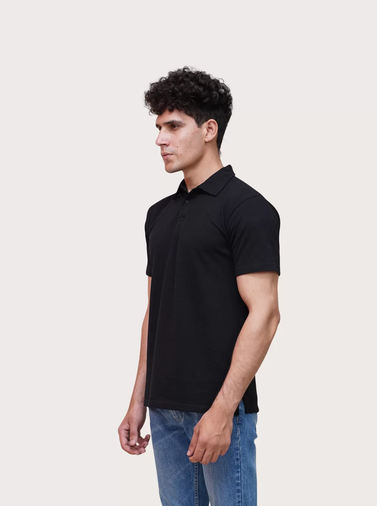 Black Self Collar Polo