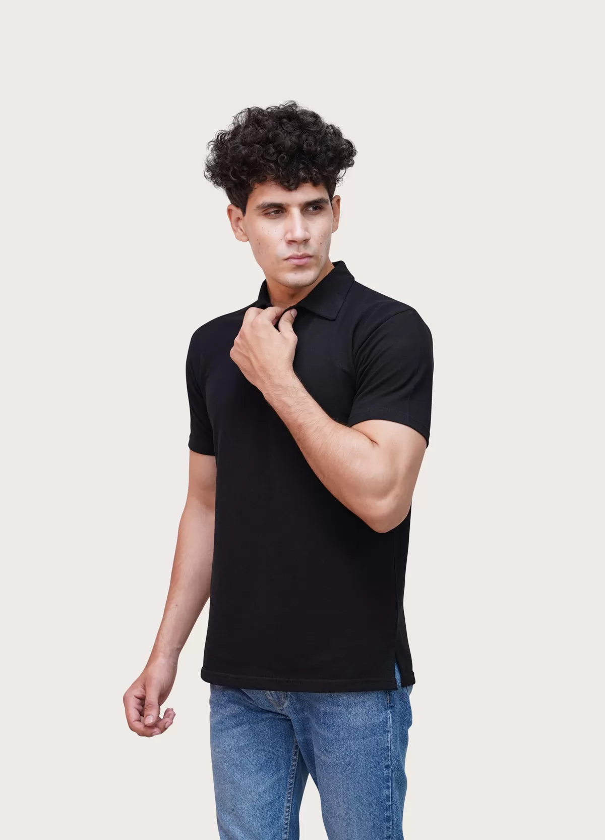 Black Self Collar Polo