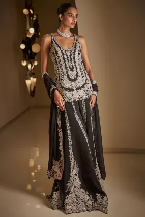 Black Silver Sharara Set