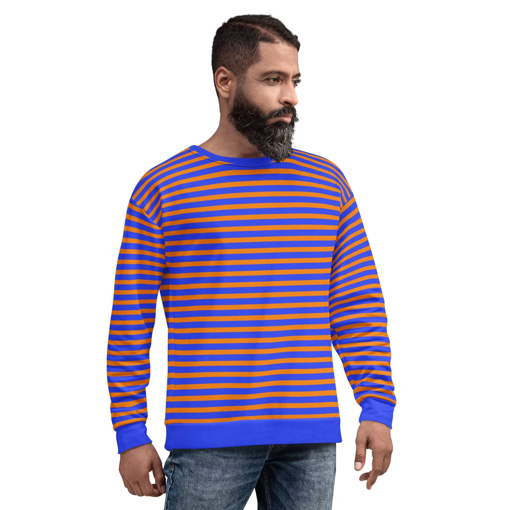 Blue And Orange Striped Sweater / Fashion For Men And Women