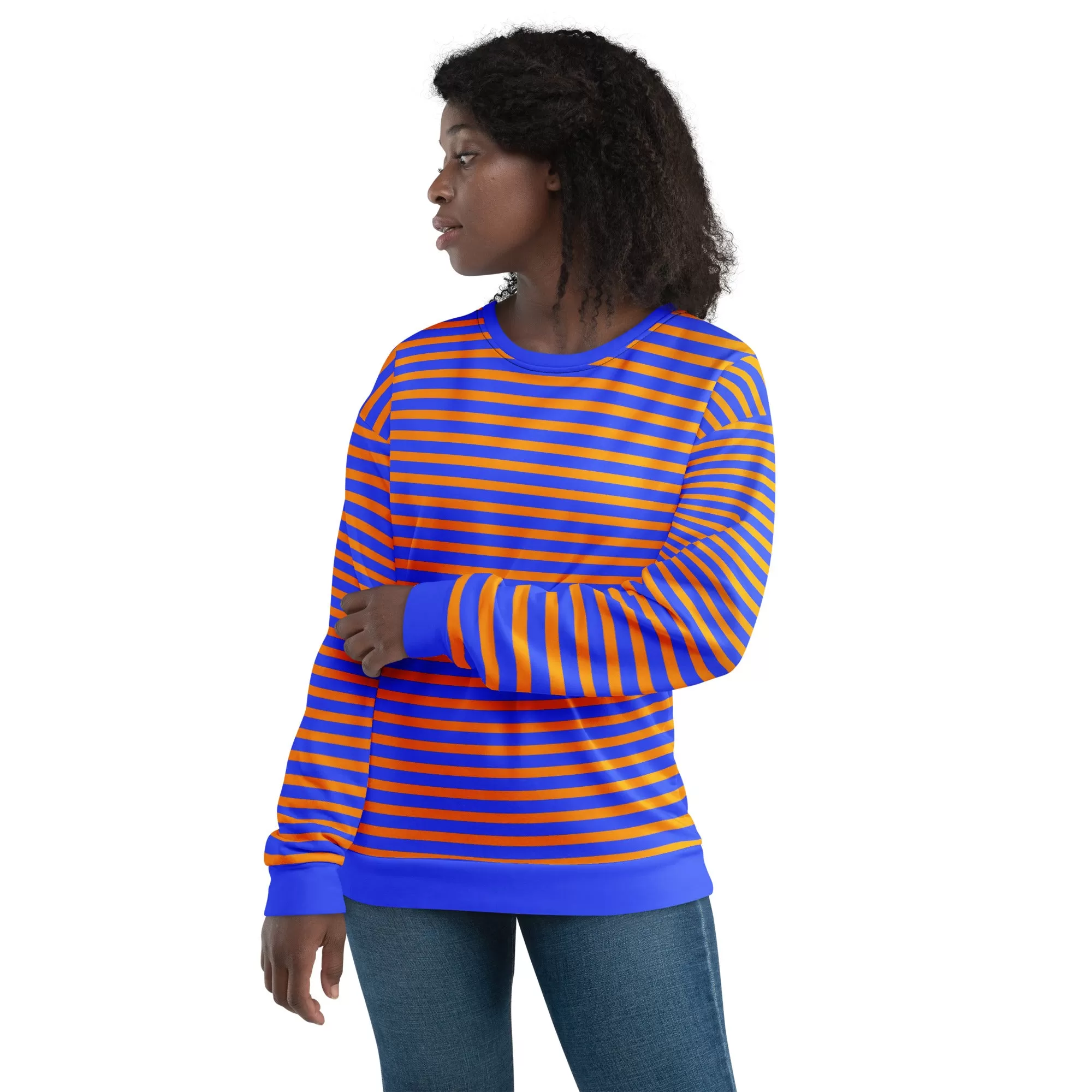 Blue And Orange Striped Sweater / Fashion For Men And Women