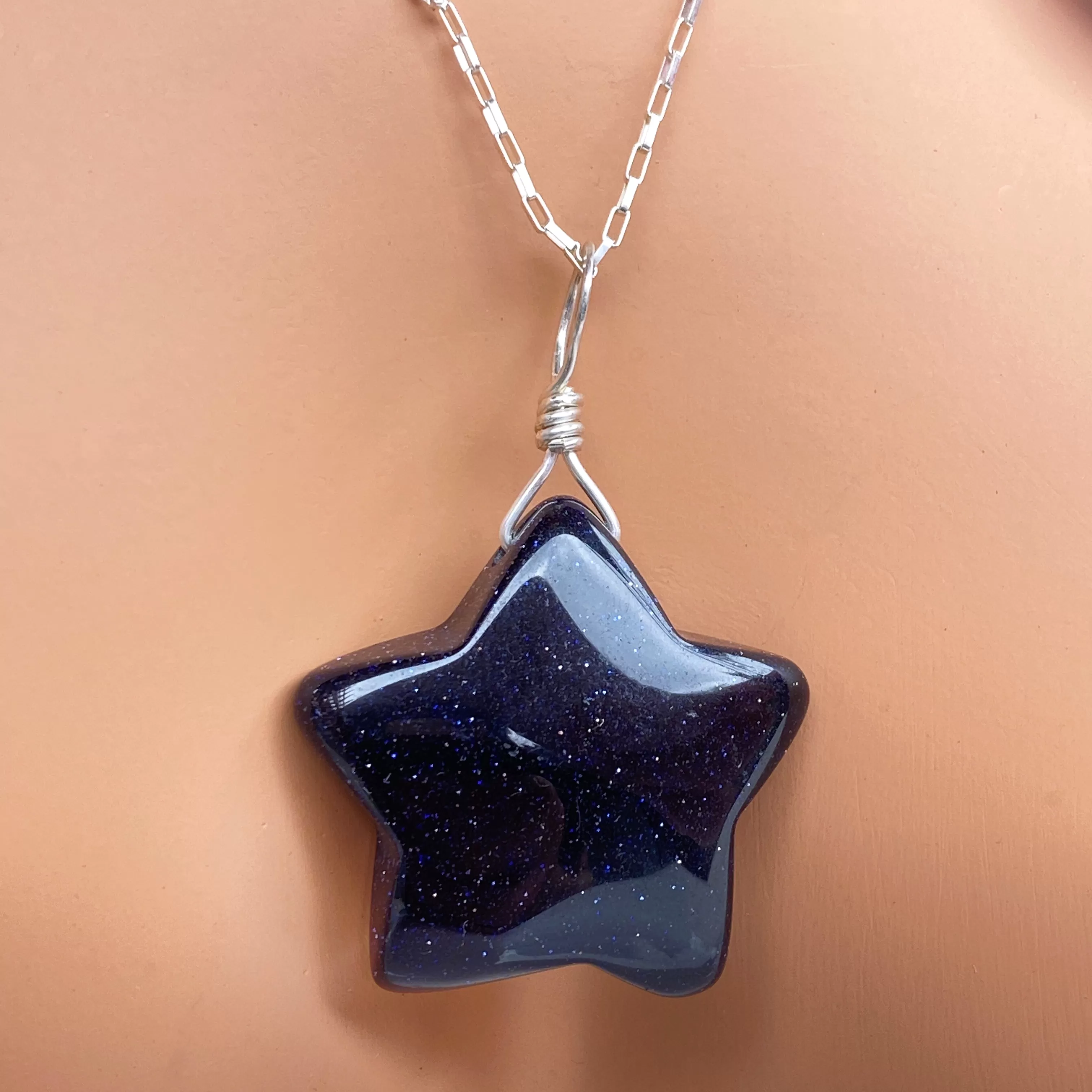 Blue Goldstone gemstone Star Necklace