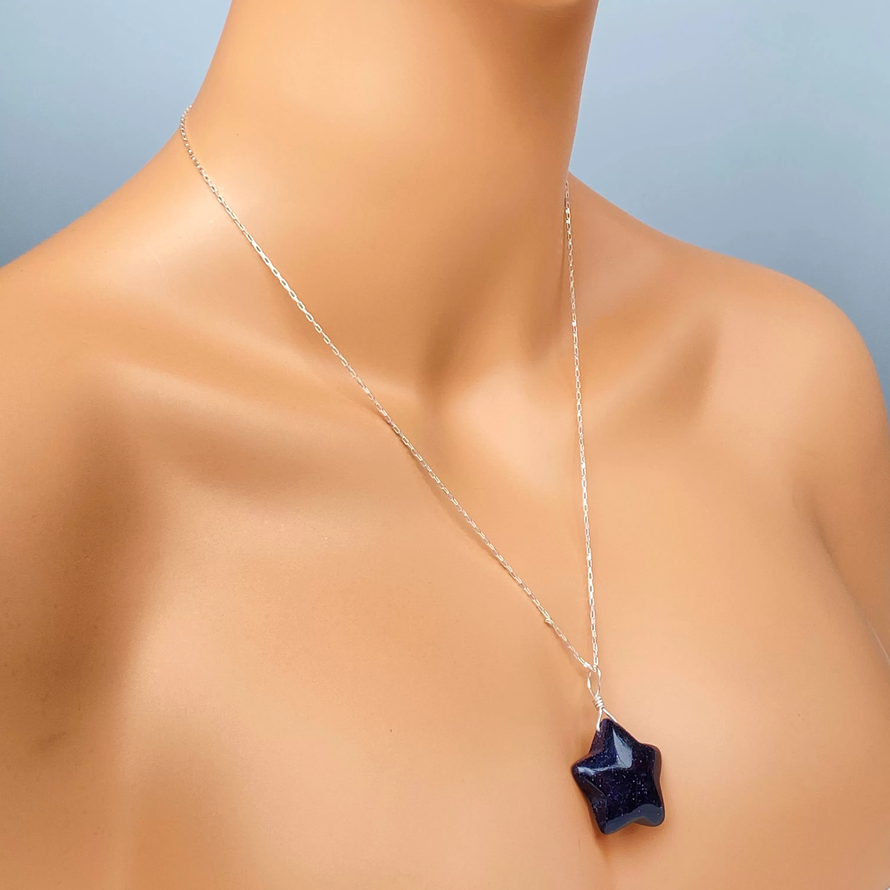 Blue Goldstone gemstone Star Necklace