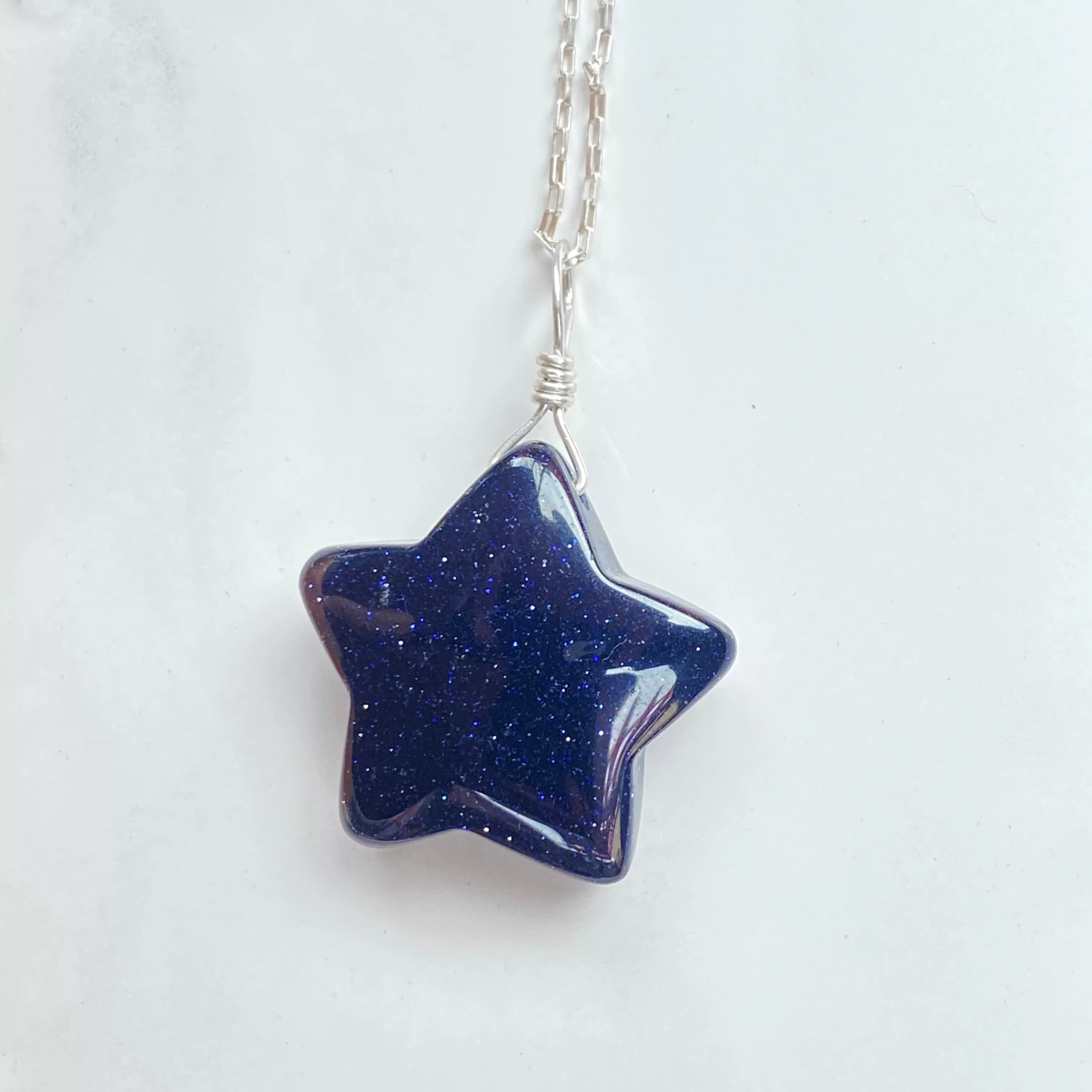 Blue Goldstone gemstone Star Necklace