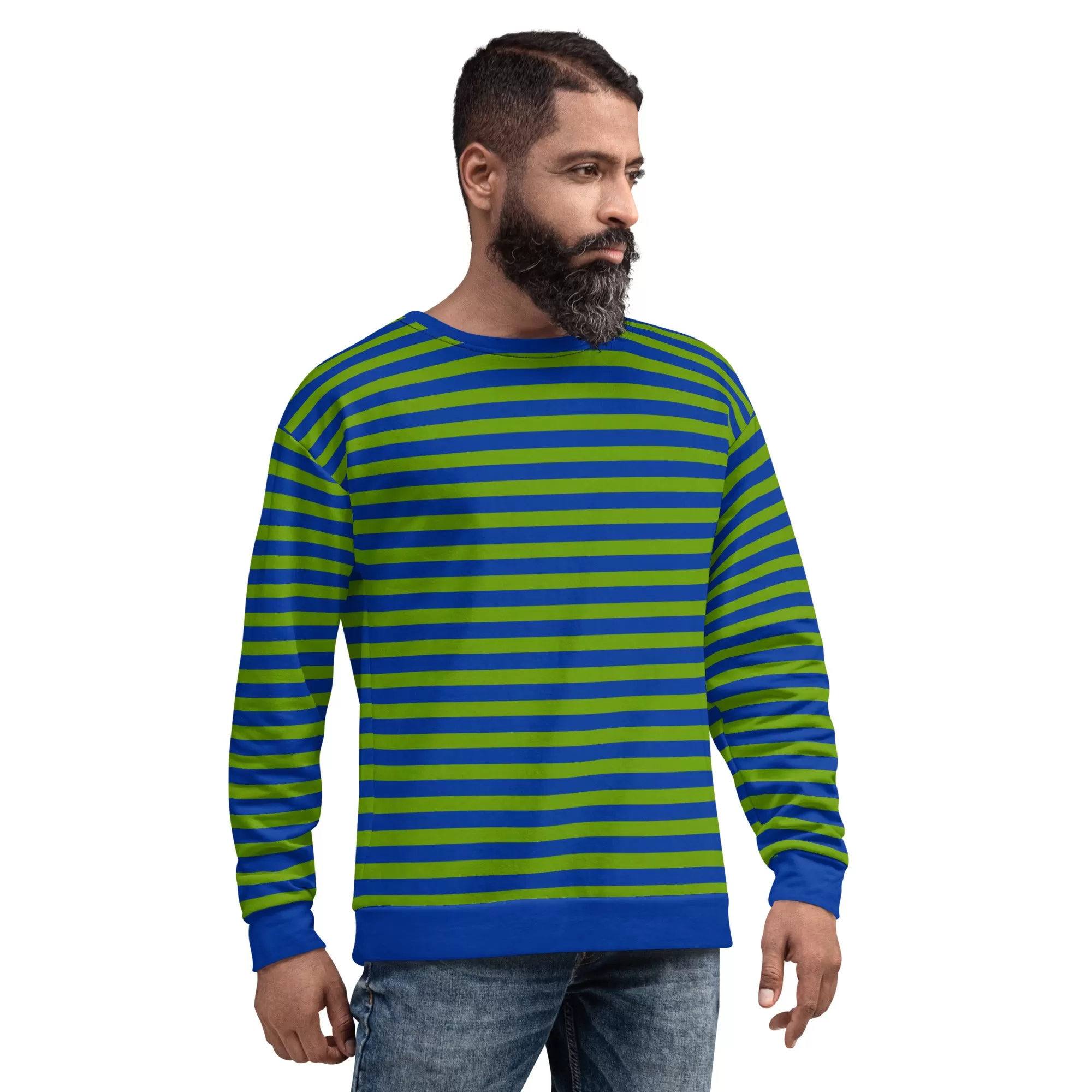 Blue Green Striped Sweater / Sustainable Sweatshirt